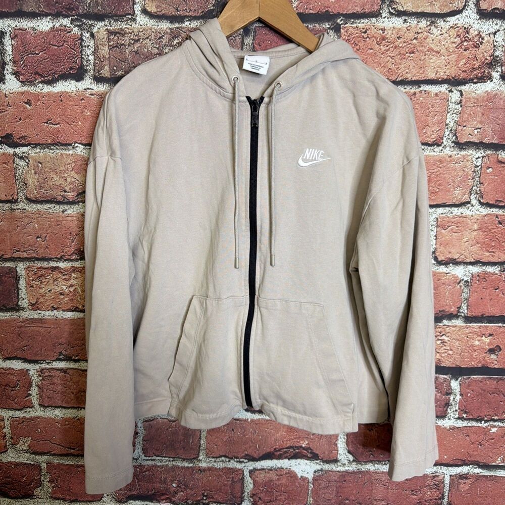 Nike Sportswear Full Zip Cropped Boxy Hoodie Pullover Beige Womens Medium